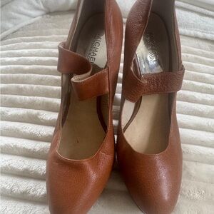 Michael Kors Tan Brown Leather Mary Jane Heels